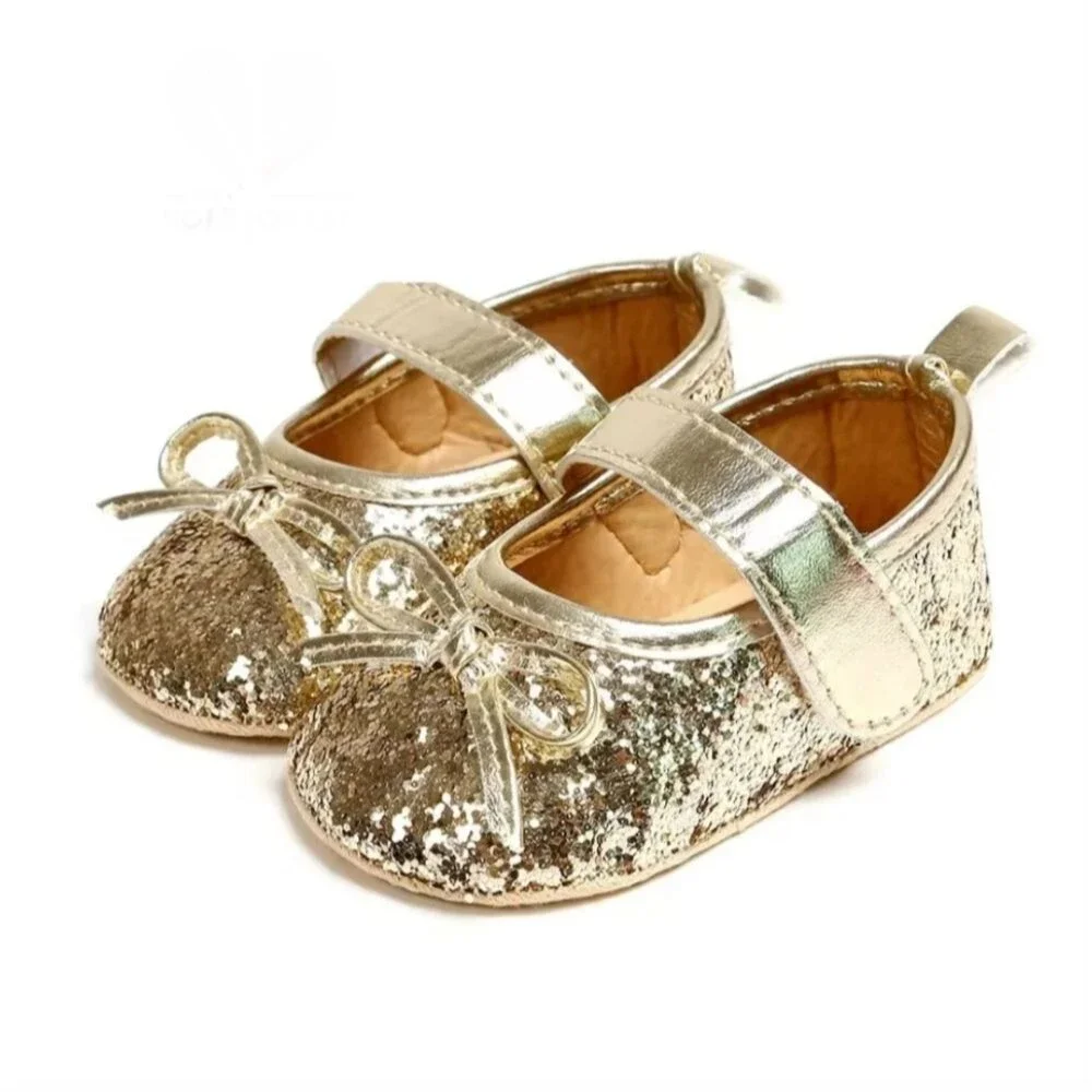 Baby Infant Gold Glitter Mary Jane Dress Shoes Slippers, 4.5 / 12-18 Months